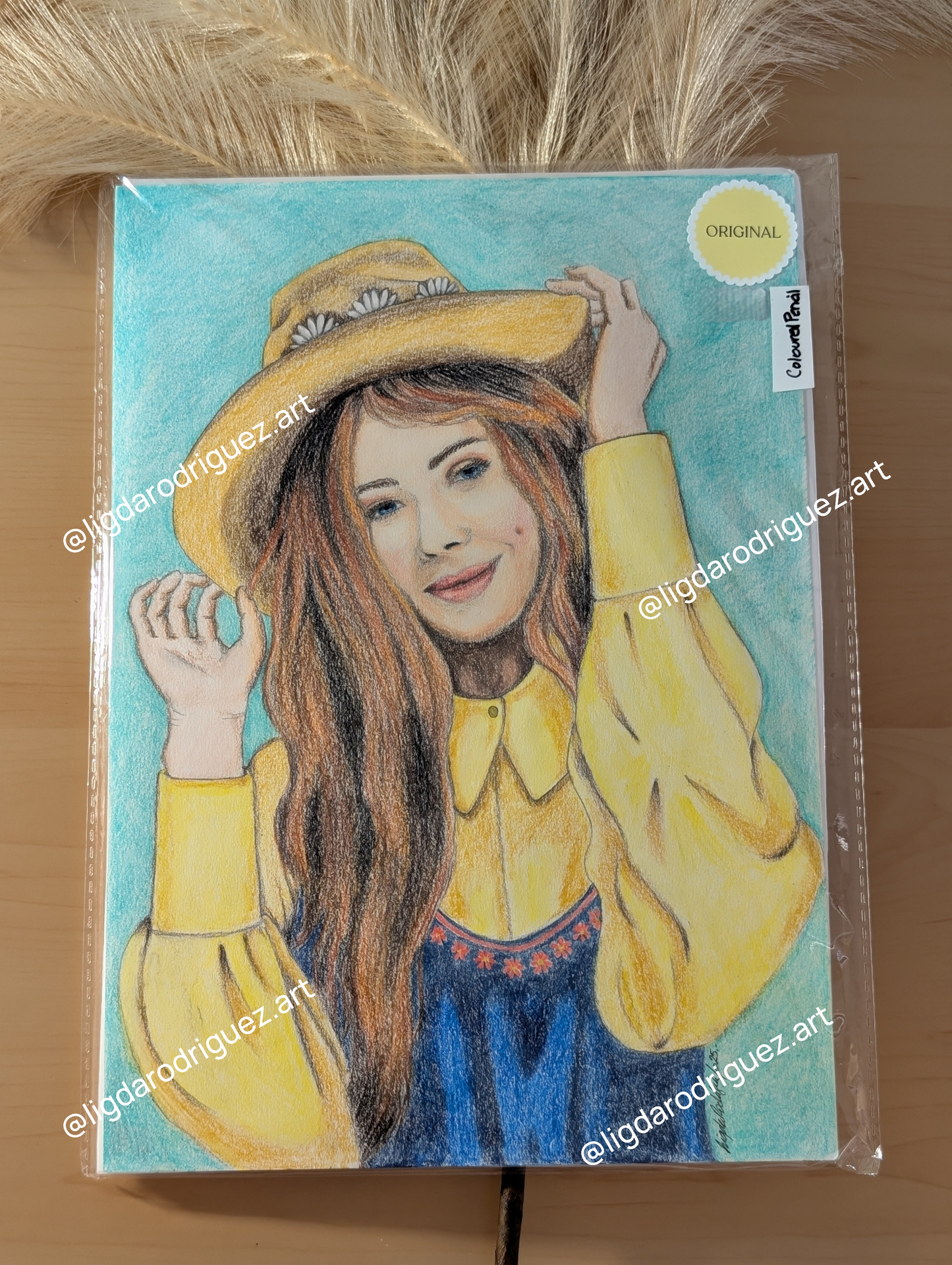 Original "Country Girl" vibrant coloured pencil artwork Size A4 (297 x 210 mm) Wall décor
