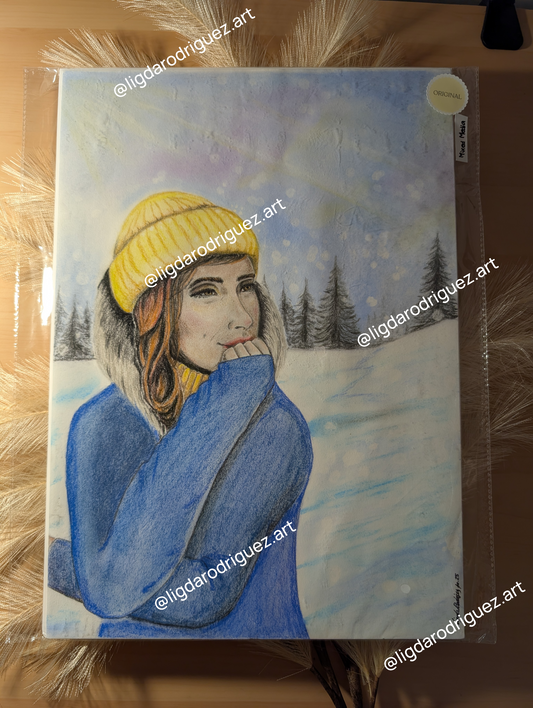 Original dry pastel artwork Size A3 -Wall decor - Cosy and minimalist home winter Christmas elevated decor