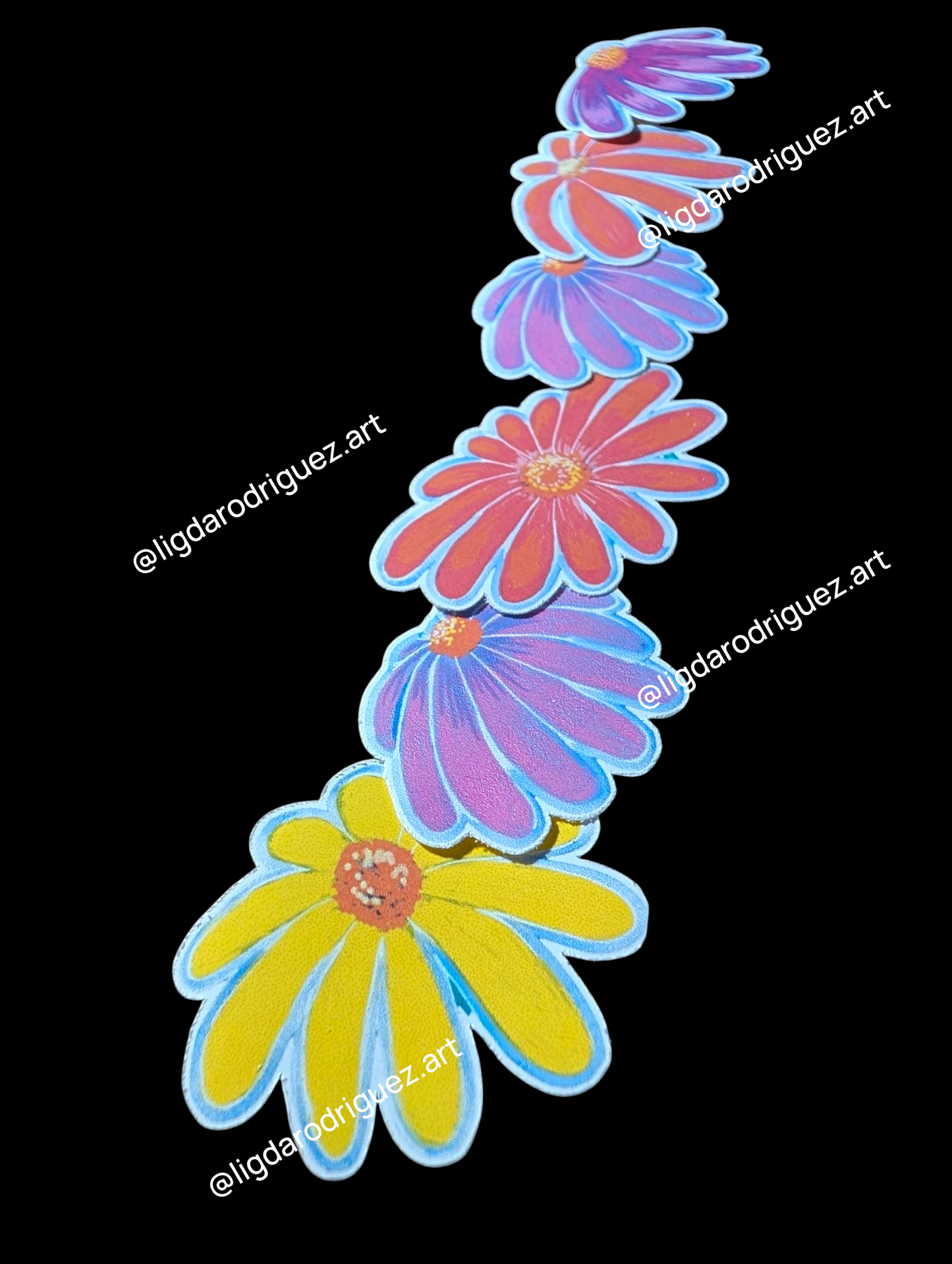 Stickers - GLOSSY Flower Sticker Pack – 5 Waterproof Floral Stickers | 5cm Wide | Yellow, Red & Purple Blossoms | Laptop, Journal, Scrapbook | 50mm