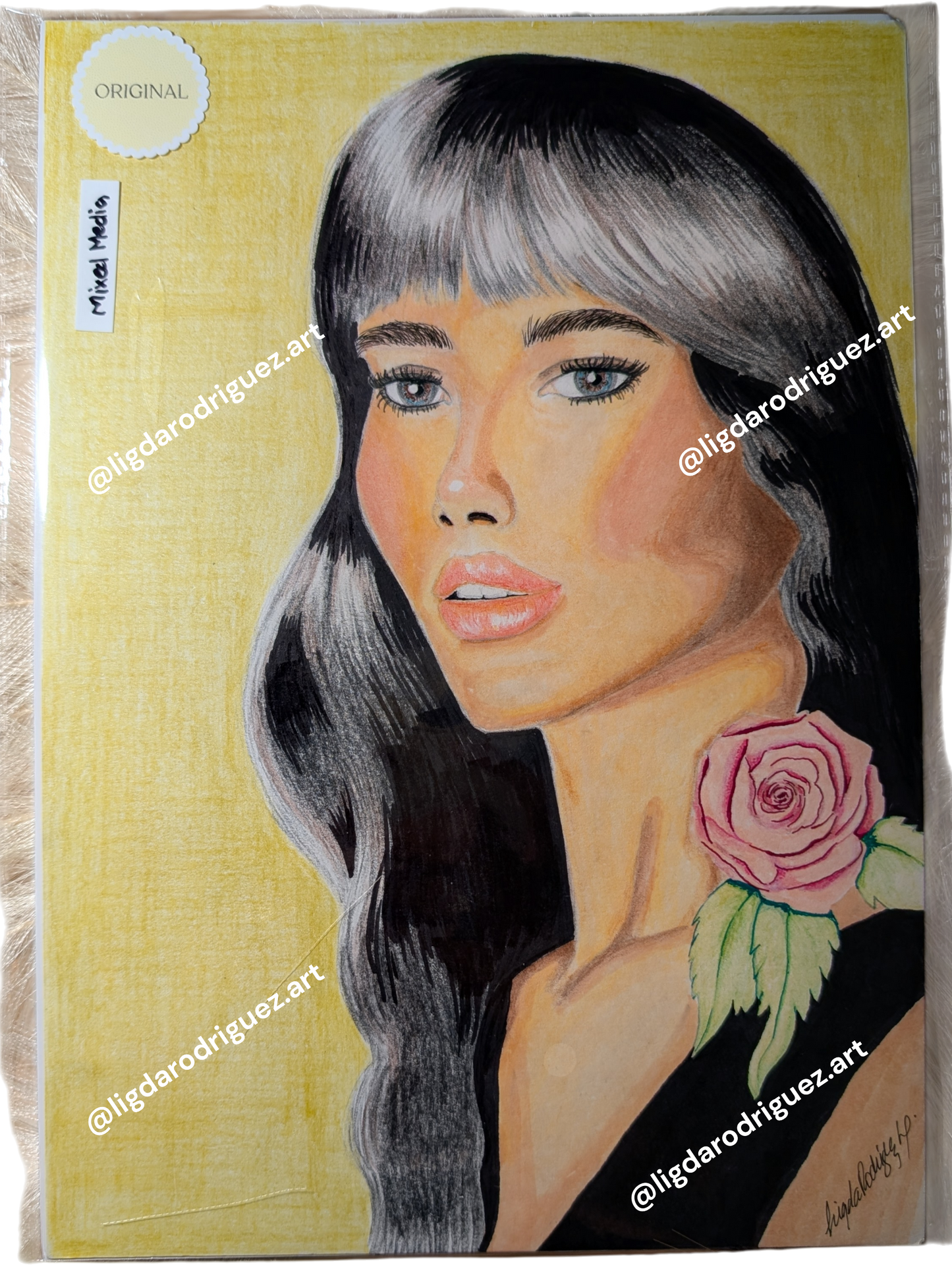 Original artwork mixed media -  'Petal Glow' Markers and coloured pencils Size A4 Beauty salon love for makeup Latino vibes