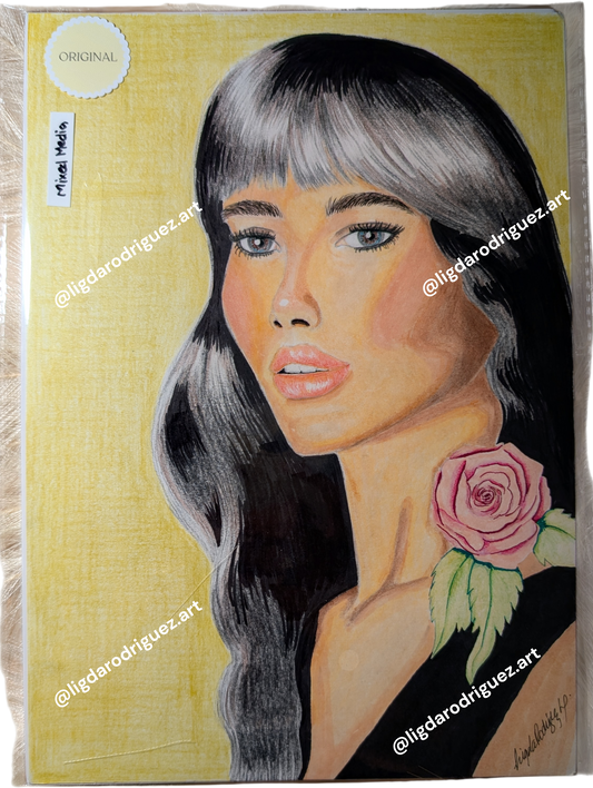 Original artwork mixed media -  'Petal Glow' Markers and coloured pencils Size A4 Beauty salon love for makeup Latino vibes
