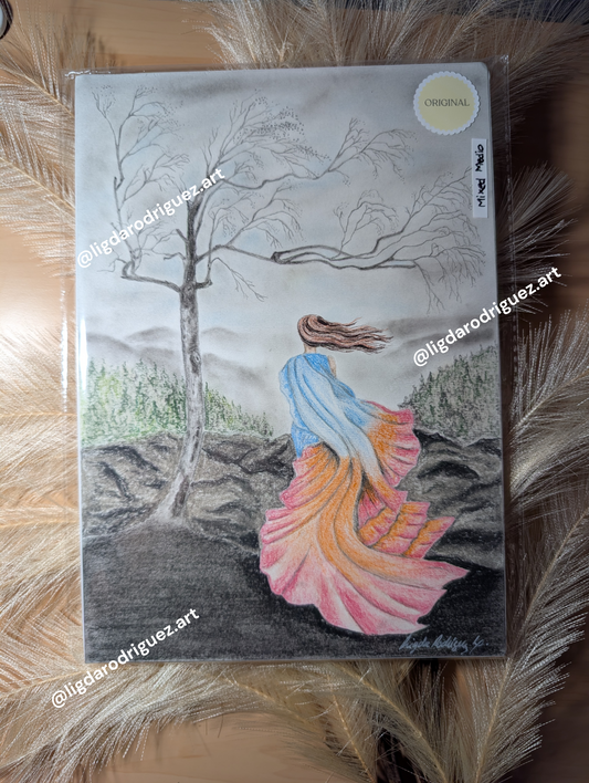 Original artwork Mixed media -'Nostalgic breeze' Size A4