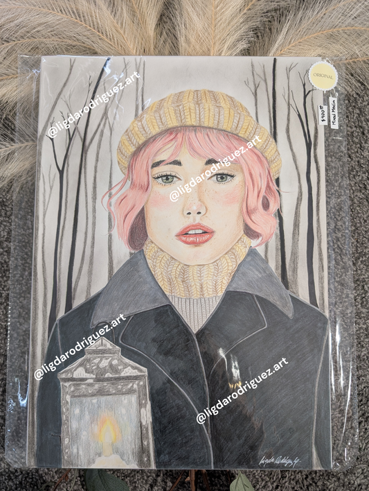 Original Mixed media artwork on paper 'Winter Wanderer' Size A3