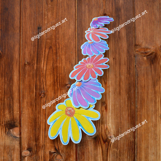 Stickers - GLOSSY Flower Sticker Pack – 5 Waterproof Floral Stickers | 5cm Wide | Yellow, Red & Purple Blossoms | Laptop, Journal, Scrapbook | 50mm